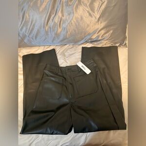Olia High Waist Wide Leg Black Faux Leather Pants